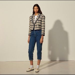 NWT Sandro Cropped jacket in checked tweed Navy / Taupe | Womens Size 36